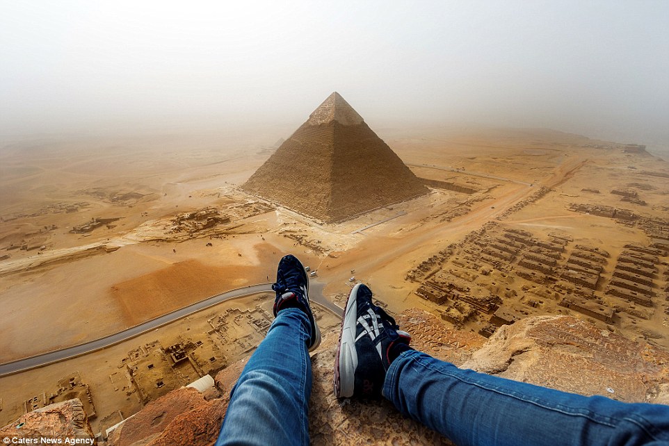 Andrej Ciesielski, from Munich, illegally scaled a 4,500-year-old pyramid at Giza on the outskirts of Cairo