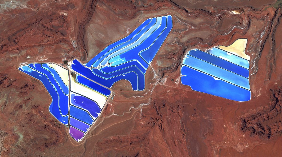 Moab Potash Evaporation Ponds, Moab, Utah (c) 2016 by DigitalGlobe, Inc. from Overview by Benjamin Grant, published by Amphoto Books