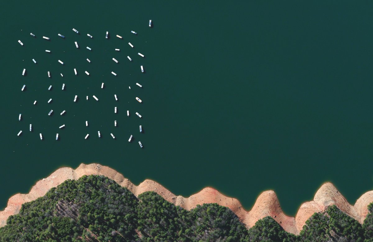 Lake Oroville Houseboats, Lake Oroville, California (c) 2016 by DigitalGlobe, Inc. from Overview by Benjamin Grant, published by Amphoto Books