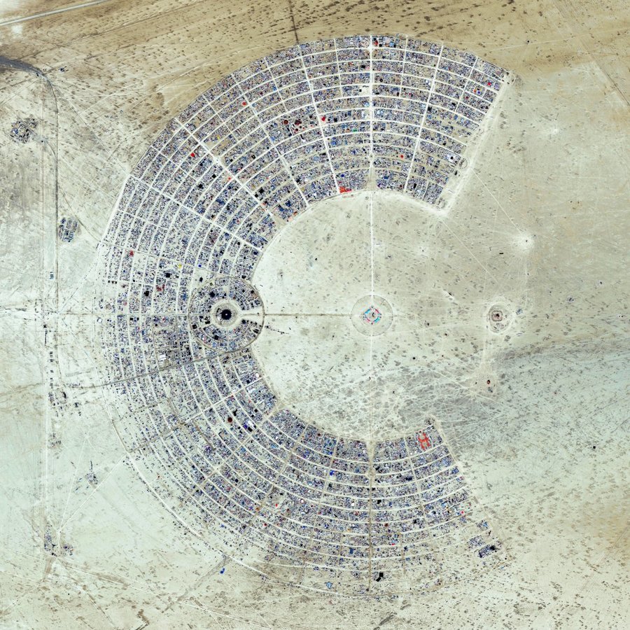 Burning Man, Black Rock Desert, Nevada (c) 2016 by DigitalGlobe, Inc. from Overview by Benjamin Grant, published by Amphoto Books